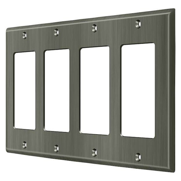 Placa cuádruple de interruptor basculante Deltana, Número de grupos: 4 Latón macizo, Acabado níquel antiguo - SWP4744U15A