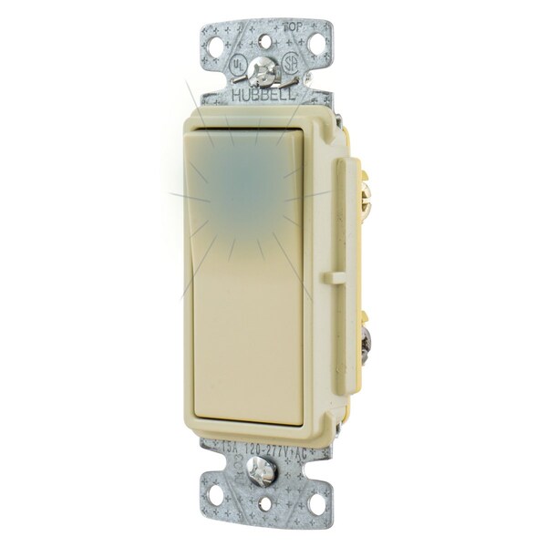 Hubbell Wiring Device-Kellems TradeSelect, Interruptor Decorativo, Grado Residencial, Interruptor Basculante, Propósito General AC, Tres Vías Iluminado, 15A 120/277V AC, Conexión por Presión y Lateral - RSD315ILI