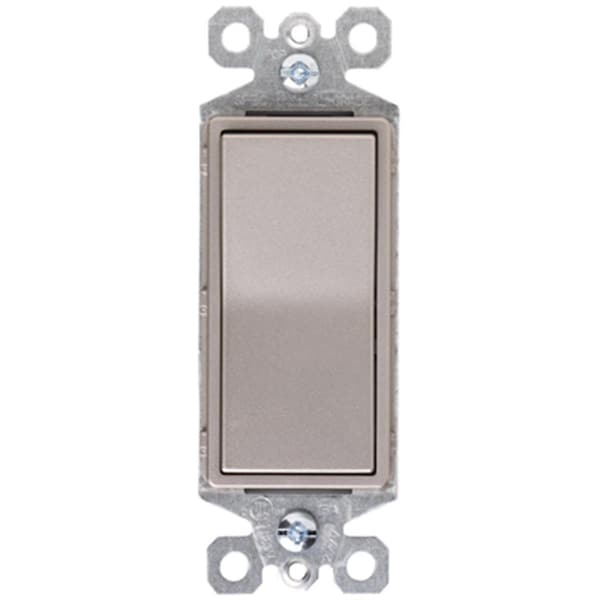 Interruptor decorativo premium de 3 vías con toma de tierra de 15A TM873NICC10, acabado en níquel - YH136310