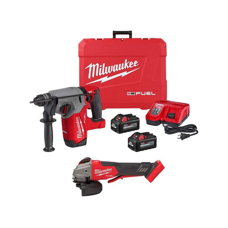 Milwaukee M18 FUEL 18V litio-ion sin escobillas 1 pulgada Martillo rotativo SDS-Plus inalámbrico Kit con amoladora sin escobillas - 2912-22-2888-20.