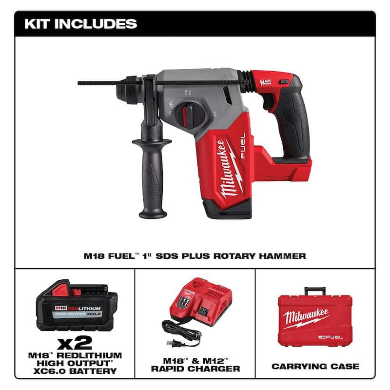 Milwaukee M18 FUEL 18V litio-ion sin escobillas 1 pulgada Martillo rotativo SDS-Plus inalámbrico Kit con amoladora sin escobillas - 2912-22-2888-20.