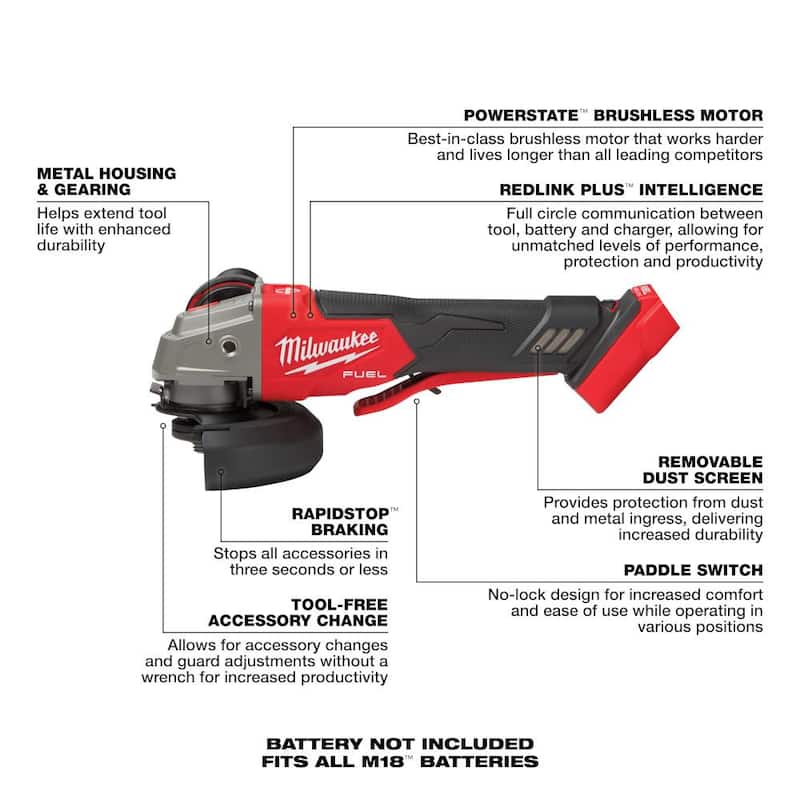 Milwaukee M18 FUEL 18V litio-ion sin escobillas 1 pulgada Martillo rotativo SDS-Plus inalámbrico Kit con amoladora sin escobillas - 2912-22-2888-20.