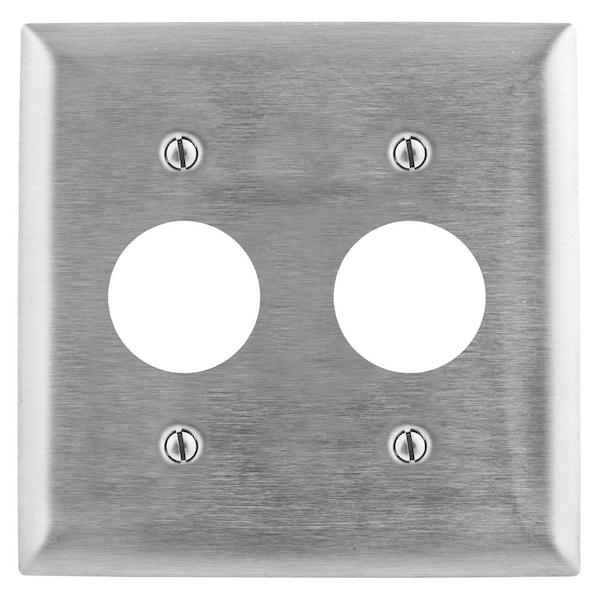 Hubbell Wiring Device-Kellems Wallplates and Boxes, Metallic Plates, 2- Gang, 1) 1.40" Opening, Standard Size, Stainless Steel - SS72