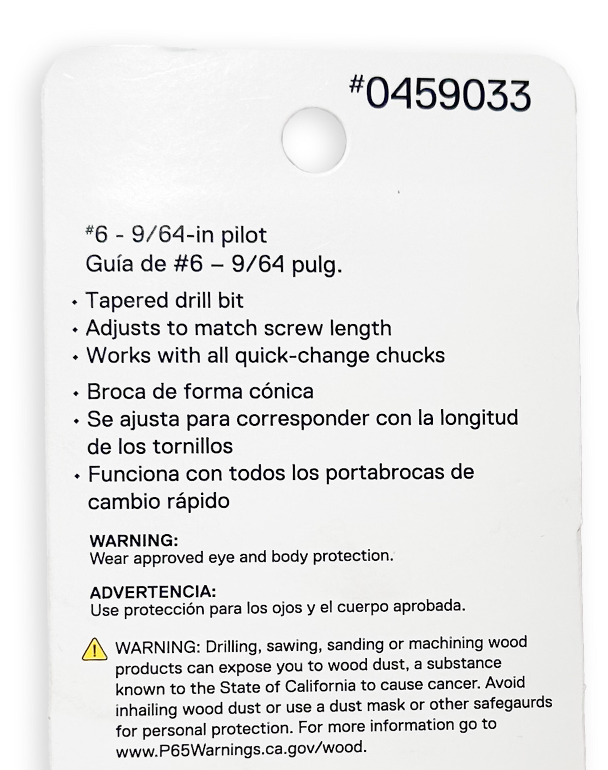 Broca avellanadora de acero de alta velocidad estándar Kobalt Kobalt zurda / 9/64 pulgadas 3.55 mm # 6 - 09033