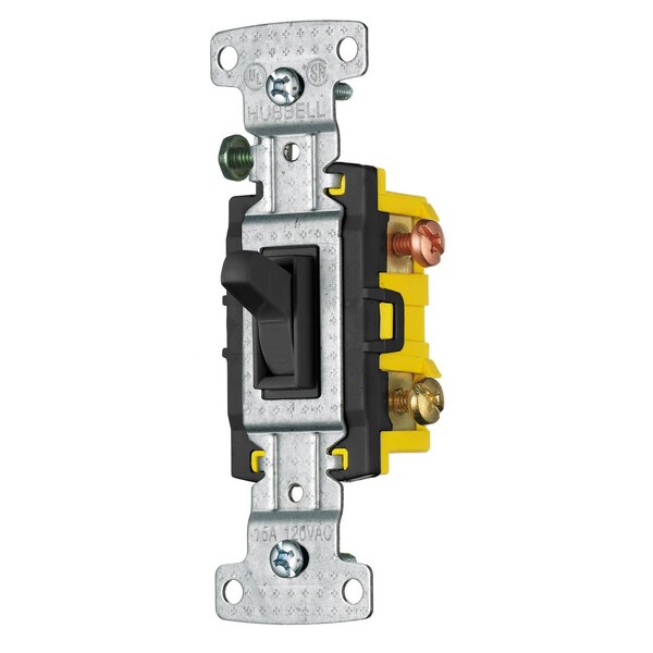 Hubbell Wiring Device-Kellems TradeSelect, Interruptores y Controles de Iluminación, Grado Residencial, Interruptores de Palanca, Tres Vías, 15A 120V AC, Negro - RS315BK