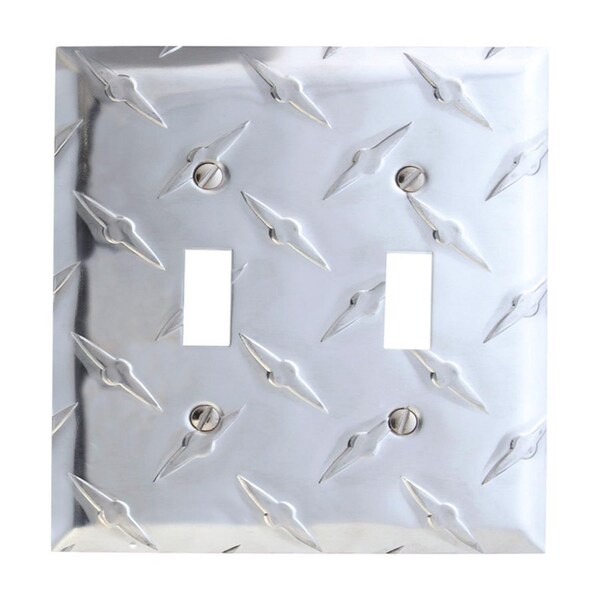 Placa de pared con interruptor de palanca de aluminio estampado de 2 gang de Amerelle Diamond Silver 1 pk - 955TT