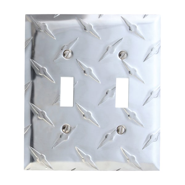 Placa de pared con interruptor de palanca de aluminio estampado de 2 gang de Amerelle Diamond Silver 1 pk - 955TT