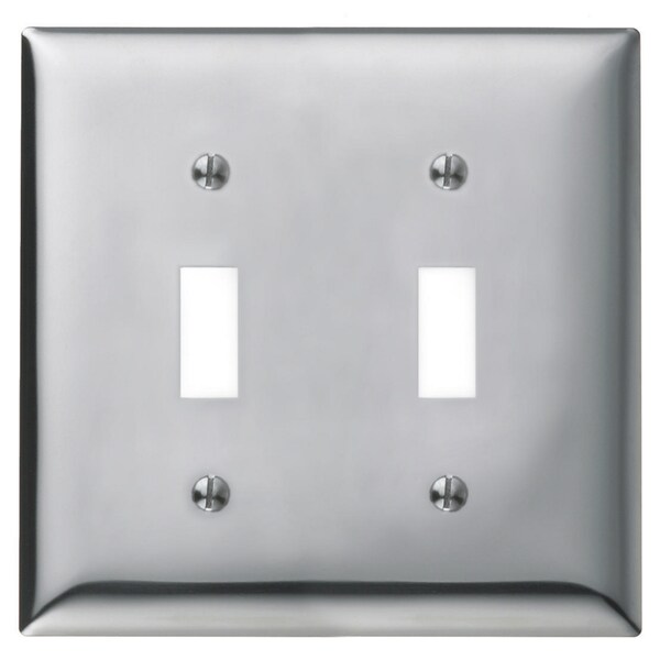 Placas y cajas metálicas Hubbell Wiring Device-Kellems, placas metálicas, 2-Gang, 2 interruptores, tamaño estándar, acero cromado - SCH2