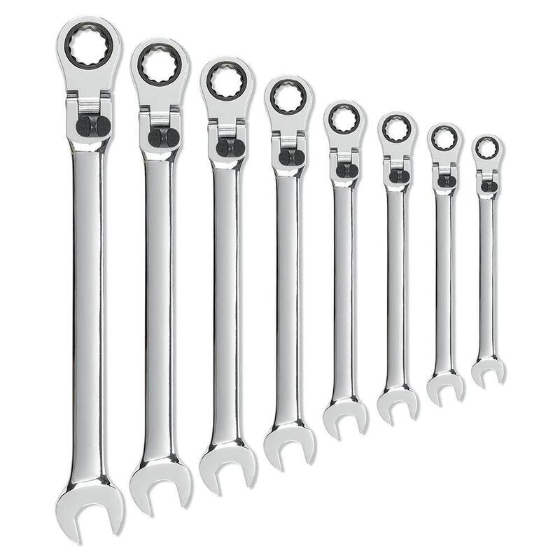 Juego de llaves de trinquete combinadas con cabeza flexible y bloqueo XL de 72 dientes de GEARWRENCH SAE (8 piezas) - 85798