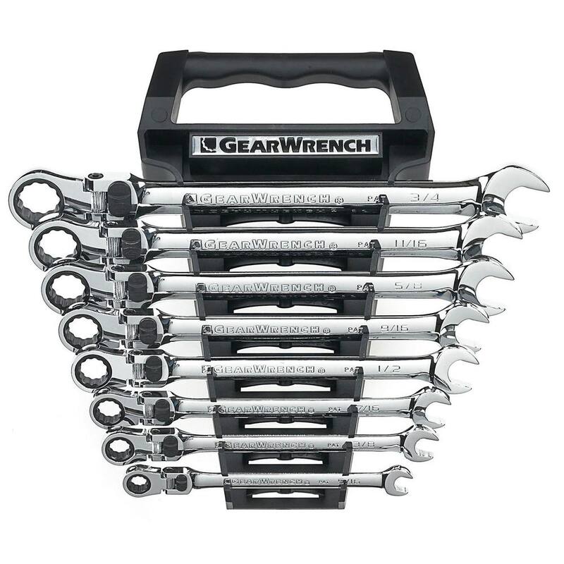 Juego de llaves de trinquete combinadas con cabeza flexible y bloqueo XL de 72 dientes de GEARWRENCH SAE (8 piezas) - 85798
