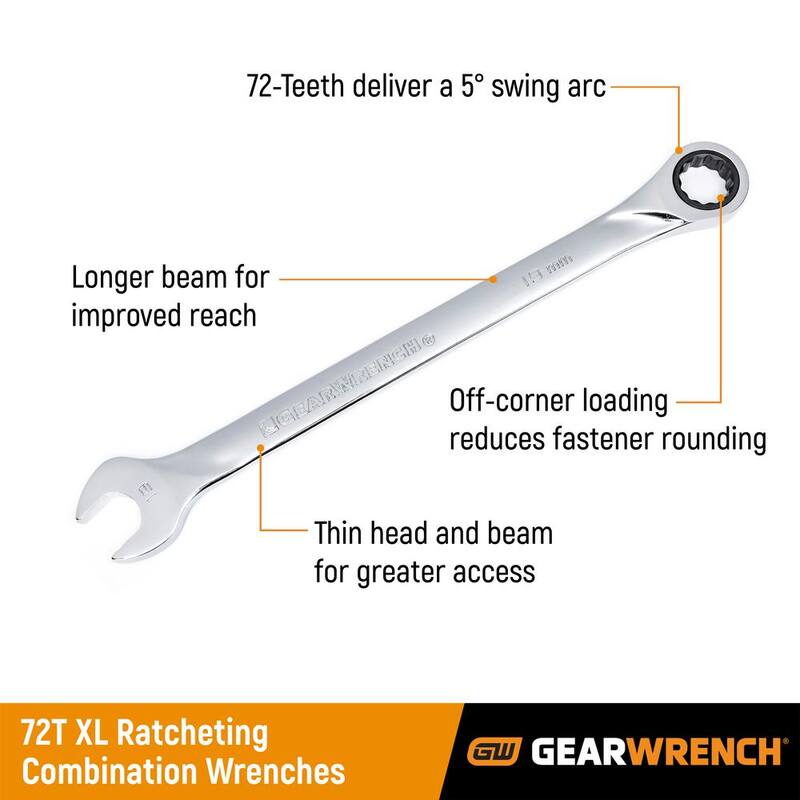 Juego de llaves de trinquete combinadas con cabeza flexible y bloqueo XL de 72 dientes de GEARWRENCH SAE (8 piezas) - 85798