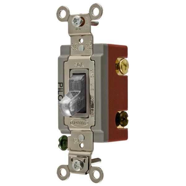 Hubbell Wiring Device-Kellems Industrial Grade, Pilot Light Toggle Switches, General Purpose AC, Three Way, 20A 120/277V AC, Back and Side Wired, Clear Toggle - HBL1223PLC