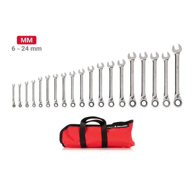 Set de Llaves de Trinquete Reversibles con Punto de 12 Lados TEKTON de 19 piezas (6-24 mm) con Estuche - WRC94403