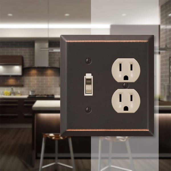 Amerelle Century Placa de Pared de Interruptor de Palanca de Acero Estampado de 2 Gang Aged Bronze 1 pz - 163TDDB