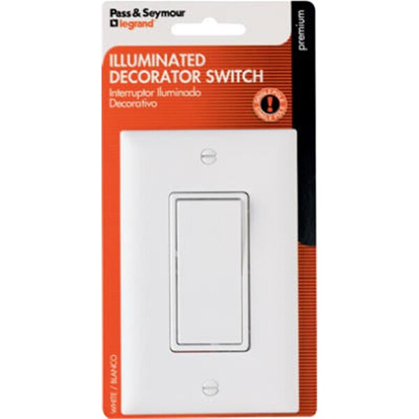 Pass & Seymour TM870WSLCCC5WP 15A White Premium Grade Single Pole Lighted Quiet Switch - PA574379