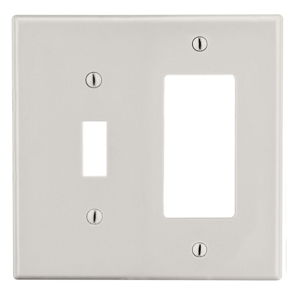 Placa de pared Hubbell Wiring Device-Kellems, tamaño mediano, 2 interruptores, 1 toma de corriente, color crema