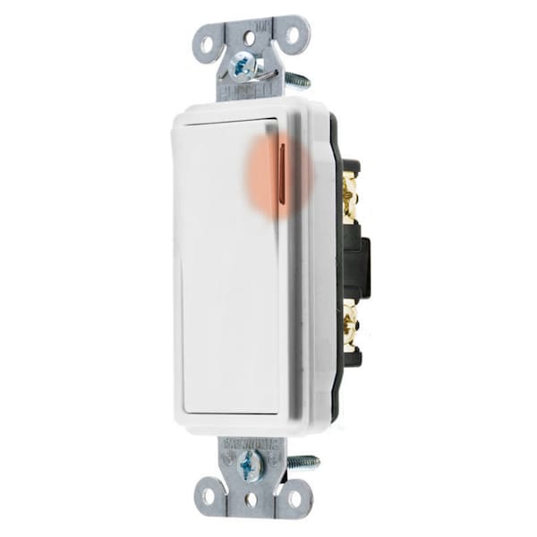 Hubbell Wiring Device-Kellems Spec Grade, Pilot Light Decorator Switches, General Purpose AC, Single Pole, 20A 120/277V AC, Back and Side Wired, Pre-Wired with 8" #12 THHN - DS120PLW