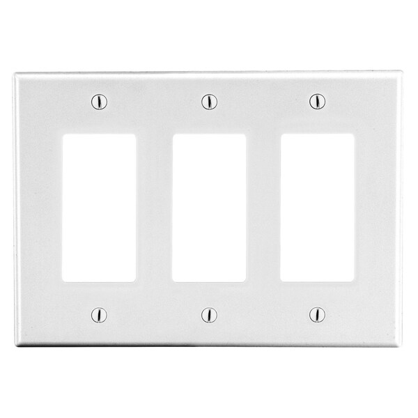 Placa de pared Hubbell Wiring Device-Kellems, tamaño mediano 3-Gang, 3) Decorator, blanco - PJ263W