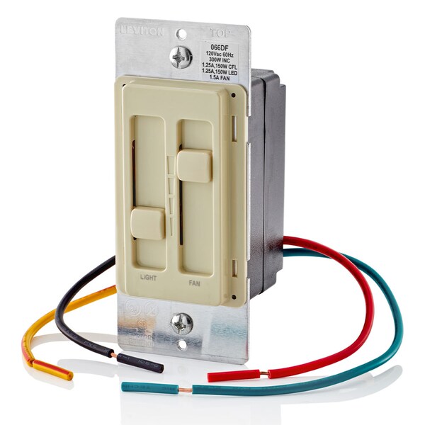 Interruptor atenuador para ventilador y luz SURESLIDE UNIV 120V IV - 66DF-10I