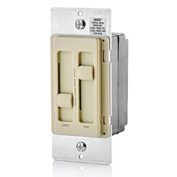 Interruptor atenuador para ventilador y luz SURESLIDE UNIV 120V IV - 66DF-10I