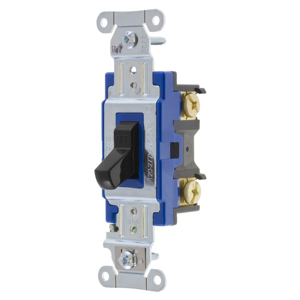 Interruptores y controles de iluminación Hubbell- PRO Series, Toggle Switches, Uso General de CA, Tipo de tres vías, 15A 120/277V CA, Cableado en la parte trasera y lateral, Negro - 1203BK