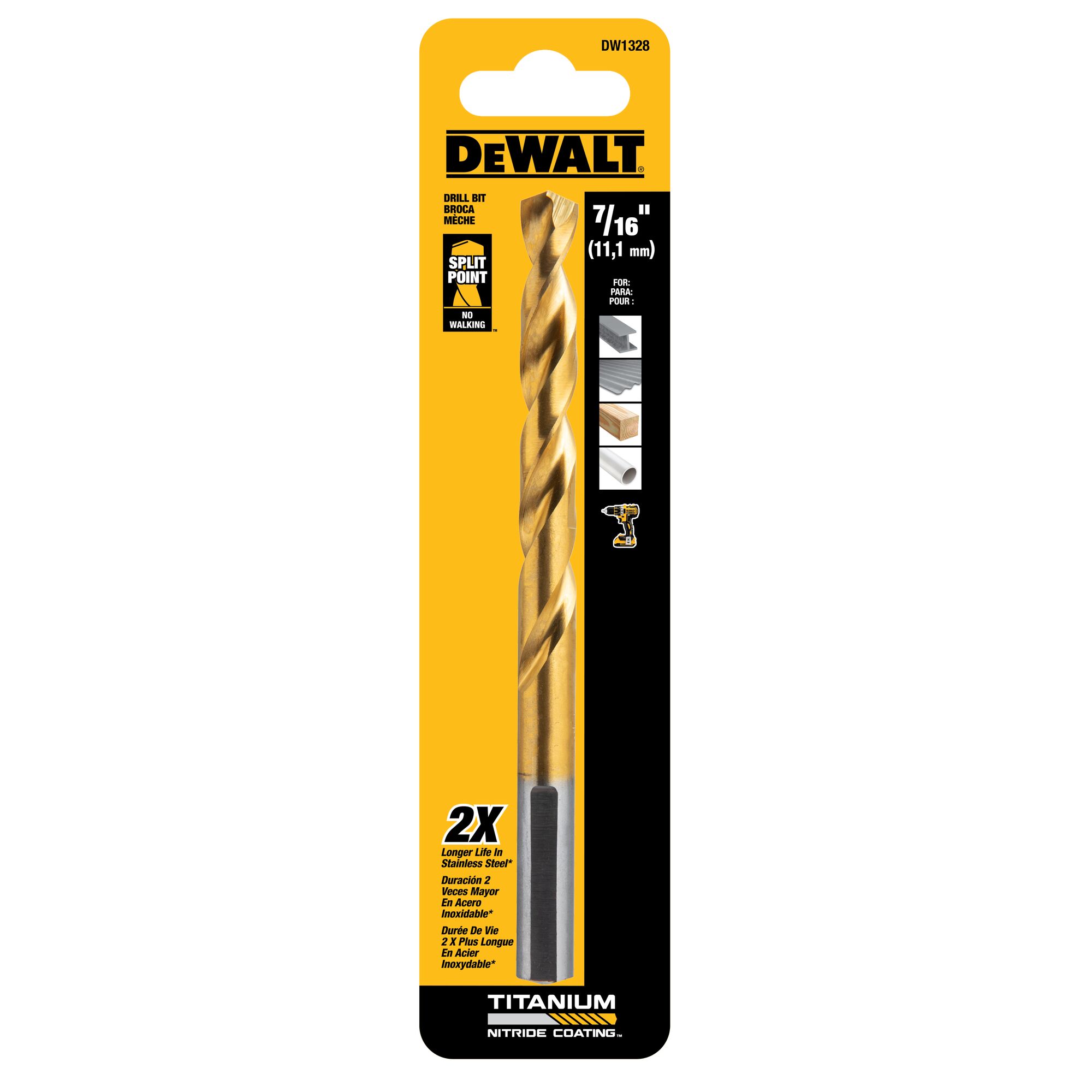 Broca helicoidal de aleación de alta velocidad recubierta con nitruro de titanio de 7/16 pulg. x 5-7/8 pulg. DEWALT DW1328