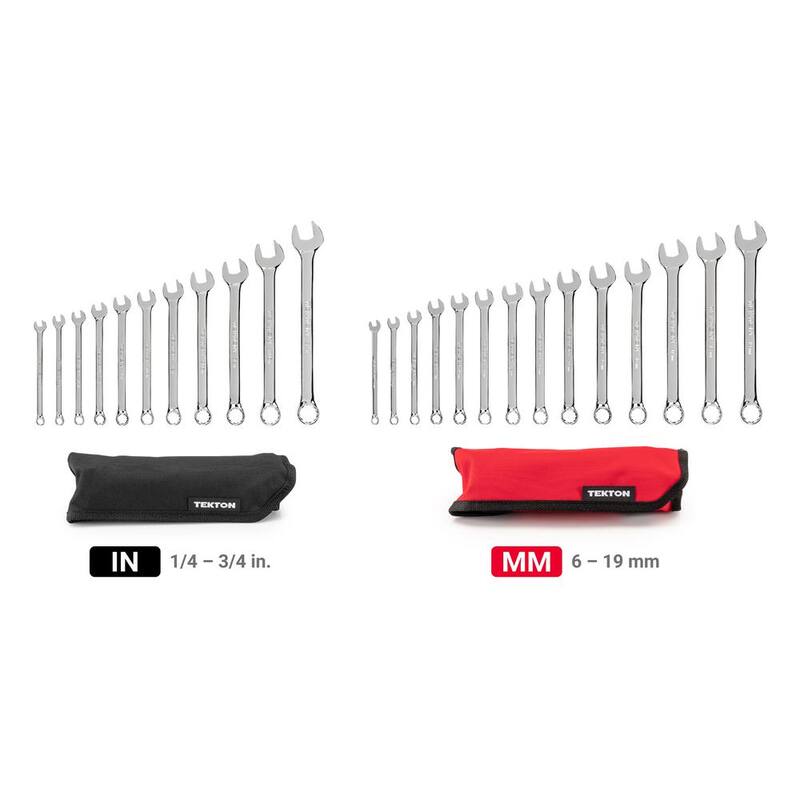 Juego de Llaves Combinadas TEKTON de 1/4 a 3/4 pulgadas, 6 a 19 mm con Estuche (25 piezas) - WCB94301