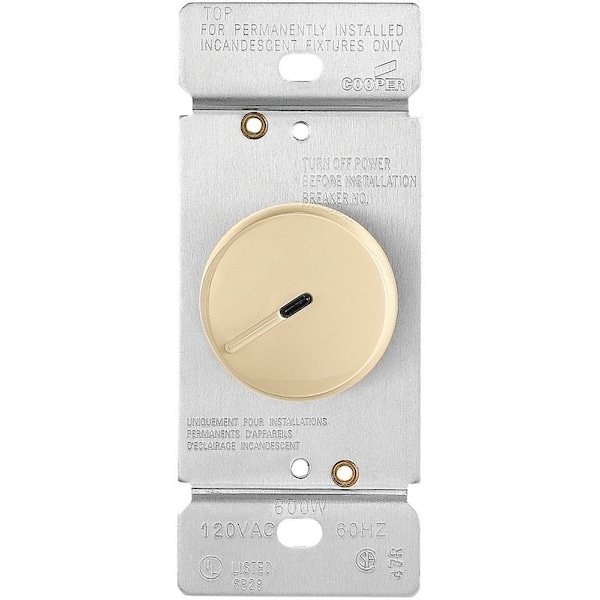 Atenuador rotativo Eaton Wiring Devices, 120 V, 600 W, halógeno, lámpara incandescente, 3 vías, blanco - RI06PL-V-K