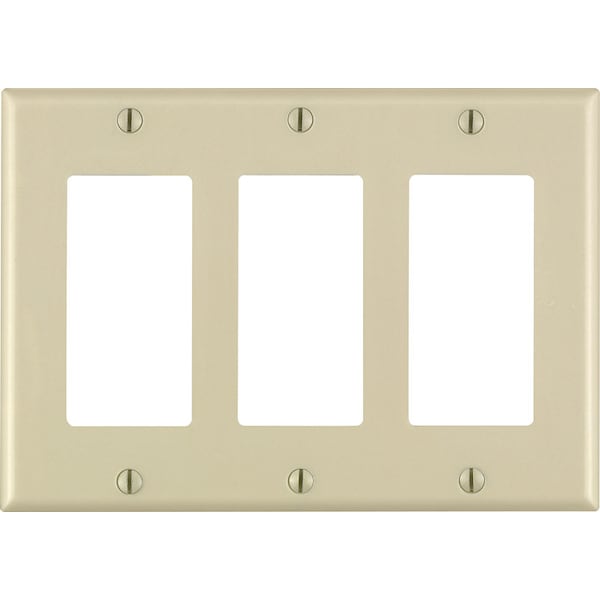 Placa de pared decorativa de plástico termoestable de 3 gangues en color marfil Decora Leviton 1 paquete - 80411-00I