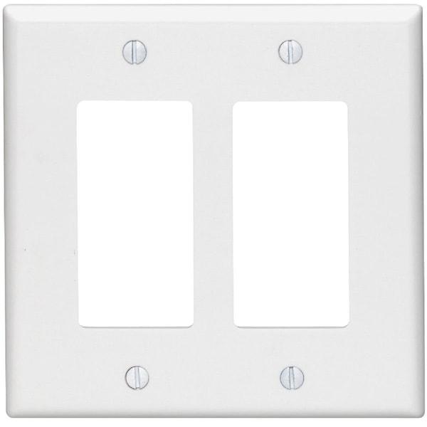 Placa de pared decorativa de plástico liso de 2 gangas Leviton Mid-Way, blanco - 002-80609W