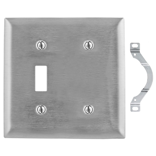 Placas de Pared y Cajas Hubbell Wiring Device-Kellems, Placas Metálicas, 2 Gang, 1) Apertura para Interruptor 1) en Blanco, Tamaño Estándar, Acero Inoxidable - SS114