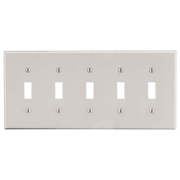Placa de pared de Hubbell Wiring Device-Kellems, 5-Gang, 5 interruptores, color almendra claro - P5LA