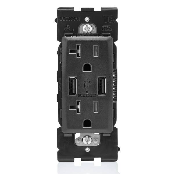 Leviton Interruptor y Contacto Dúplex de 20A en Negro Ónix - RUAA2-OB