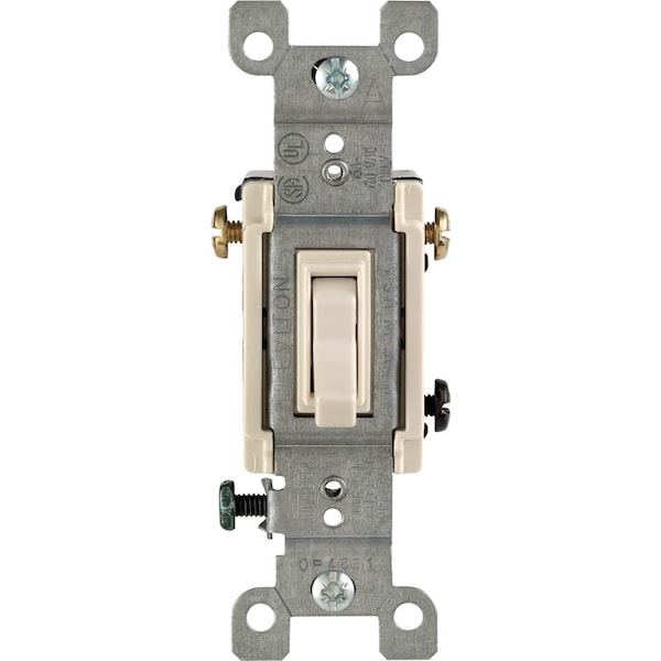 Leviton interruptor de palanca silencioso de tres polos de 15 amperios color almendra 1 pieza - 01453-02T
