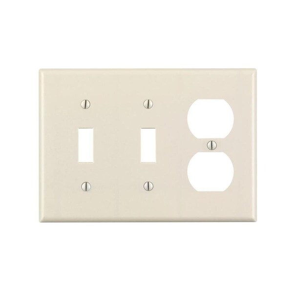 Placa de pared combo de 3 ganglios, 2 interruptores y 1 toma de corriente, color almendra claro - EZ778458
