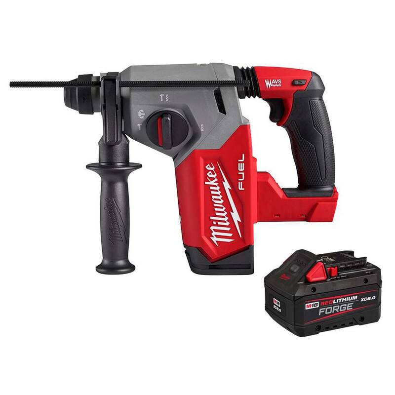 Martillo rotativo inalámbrico Milwaukee M18 FUEL 18V Li-Ion sin escobillas de 1 pulgada SDS-Plus con paquete de batería M18 REDLITHIUM XC 8.0 Ah - 2912-20-48-11-1881