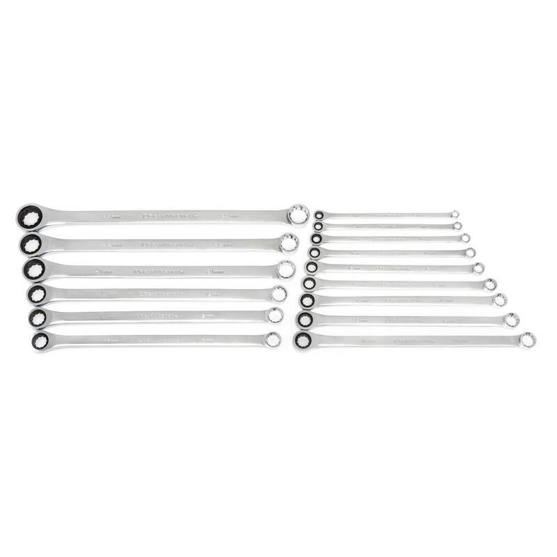 Set de llaves de trinquete dobles GEARWRENCH 15 piezas de 12 puntos con caja XL de 72 dientes para métricas - 85985-07