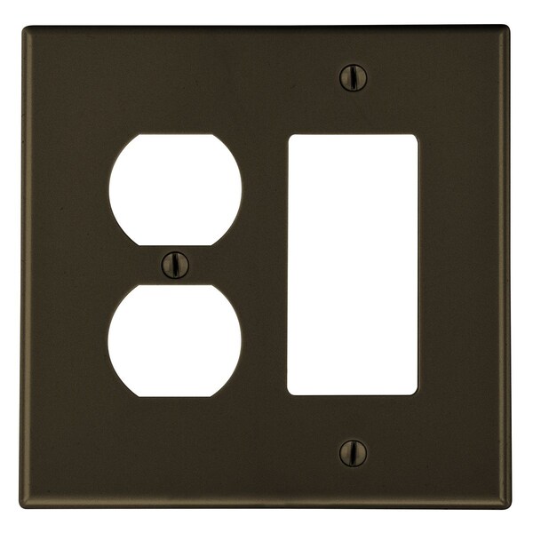 Placa de Pared Hubbell Wiring Device-Kellems, Tamaño Mediano, 2 Tomacorrientes, 1 Interruptor Doble, Color Café - PJ826