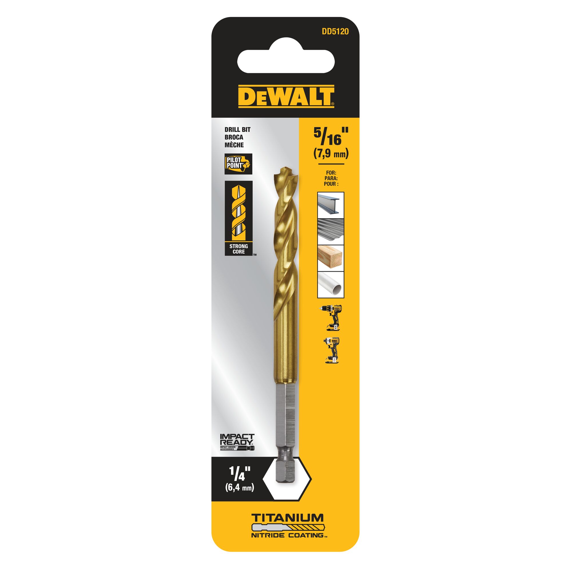 DEWALT Broca helicoidal de longitud de trabajo Hss recubierta de nitruro de titanio de 5/16 pulgadas x 6 pulgadas - DD5120