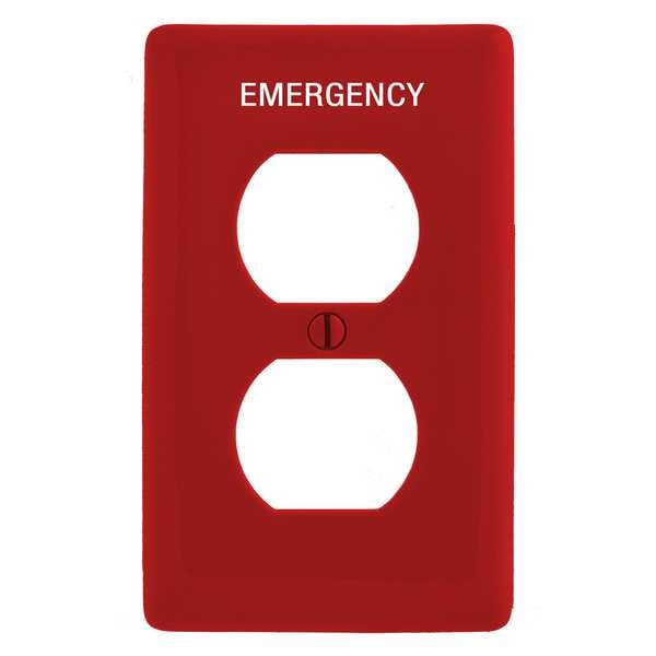 Placa de pared para receptáculo doble Hubbell Wiring Device-Kellems, Número de gangas: 1, de plástico, acabado liso, color rojo - PJ8RMEV