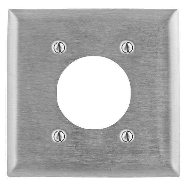 Hubbell Wiring Device-Kellems 2.15" Opening Wall Plates, Number of Gangs: 2 Stainless Steel, Smooth Finish, Silver - SS703