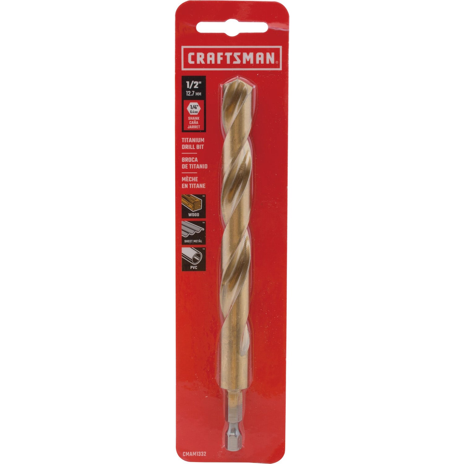 Broca helicoidal de titanio recubierta de nitruro 1/2 pulg. x 6 pulg. de longitud para trabajo - CMAM1332 de CRAFTSMAN