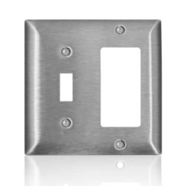 Placa de pared decorativa/dos interruptores de palanca de acero inoxidable satinado de 2 vías Leviton C-Series 1 pieza - SL126-000