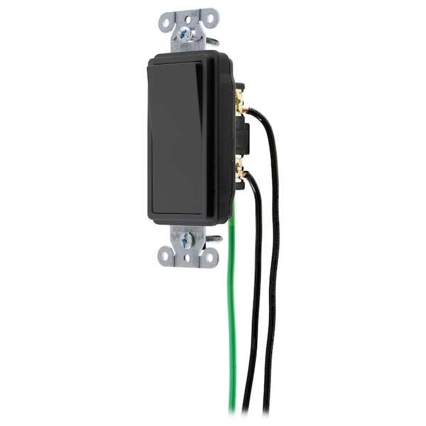 Hubbell Wiring Device-Kellems Spec Grade, Decorator Switches, General Purpose AC, Double Pole, 20A 120/277V AC, Back and Side Wired, Pre-Wired with 8" #12 THHN - DSL220BK