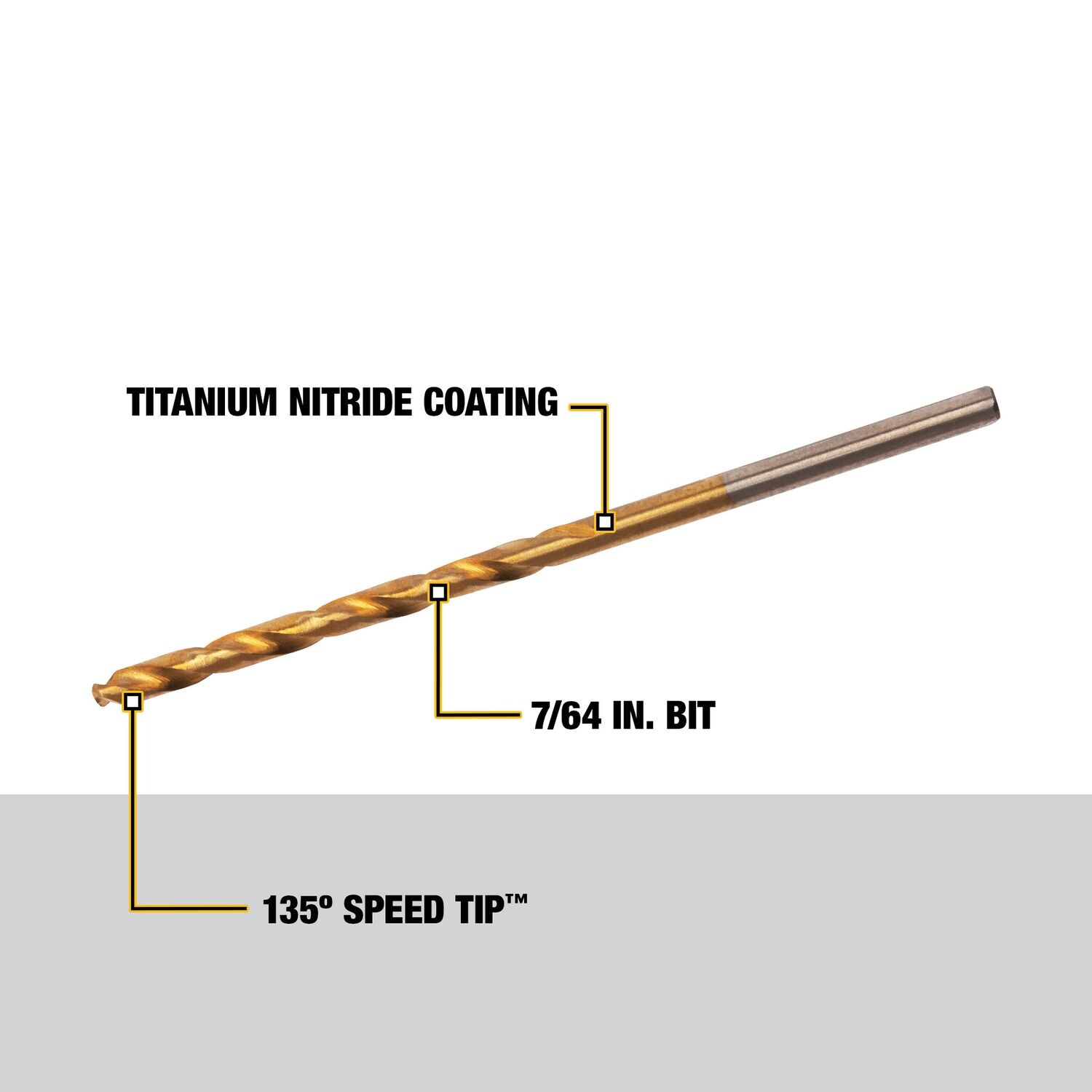 DEWALT DEWALT 2-Piezas 7/64 pulgadas x Broca de torsión de longitud de trabajo recubierta con nitruro de titanio HSS - DW1307