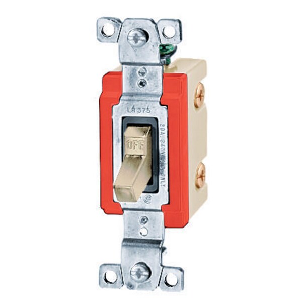 Interruptores y controles de iluminación industrial Hubbell Wiring Device-Kellems, Interruptores basculantes de grado industrial, AC de propósito general, unipolares, 20A 347V AC, tornillos de terminales, marfil - HBL18221ICN