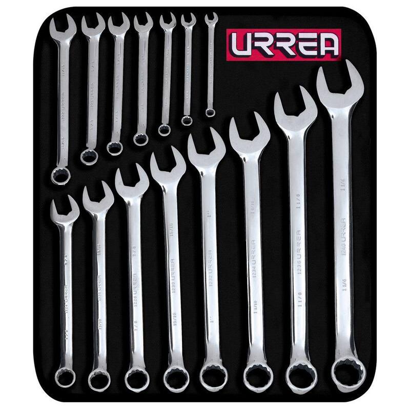 Set de llaves combinadas de 12 puntas cromadas URREA (15 piezas) - 1200F