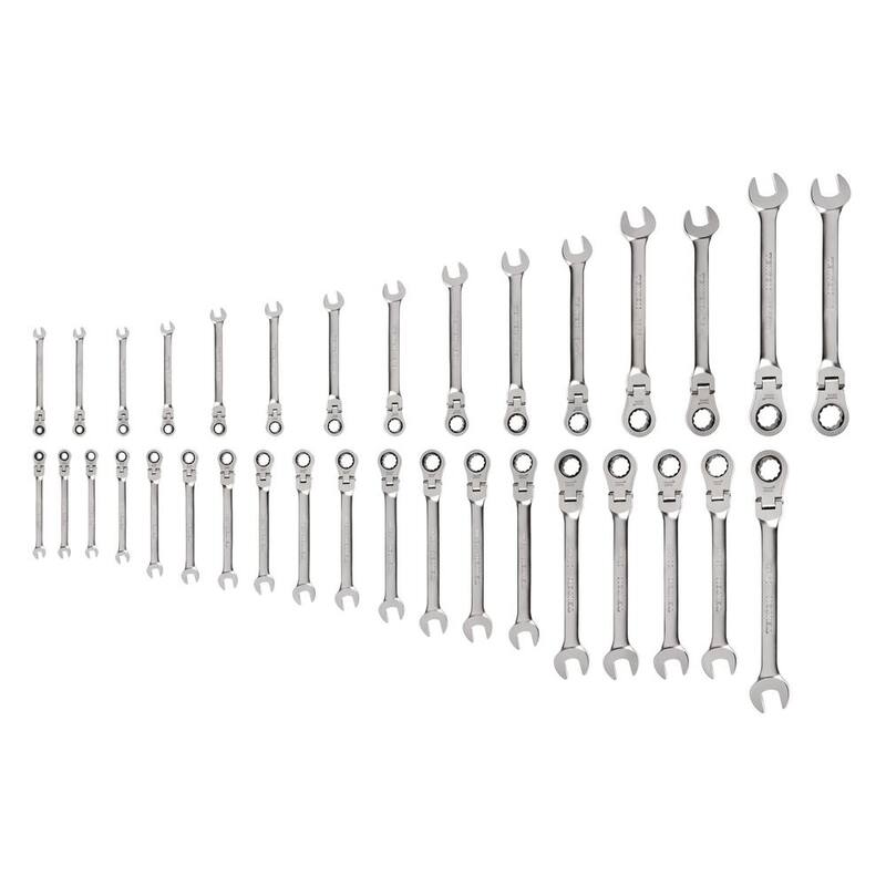 Juego de llaves combinadas de trinquete cabezas flexibles de 12 puntos TEKTON de 34 piezas (1/4-1 pulg., 6-24 mm) - WRC95005
