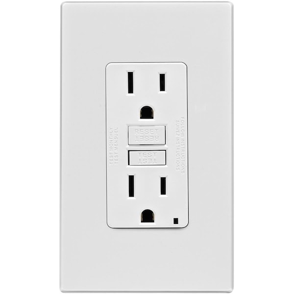 Tomacorriente GFCI de 15A con placa de pared sin tornillos, blanco - Gorgeousglow