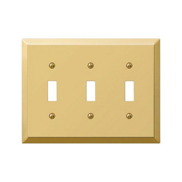 Placa de pared de acero estampado con 3 interruptores de palanca en latón pulido Livewire - LI612642